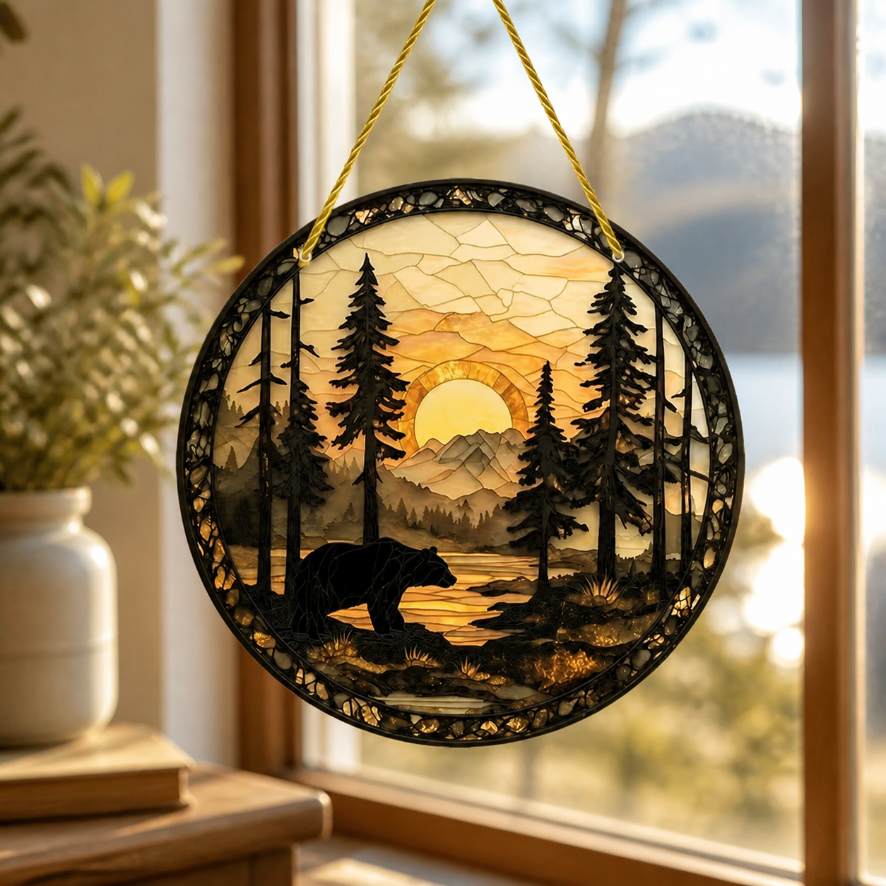 Forest Sunset Bear Acrylic Window Suncatcher