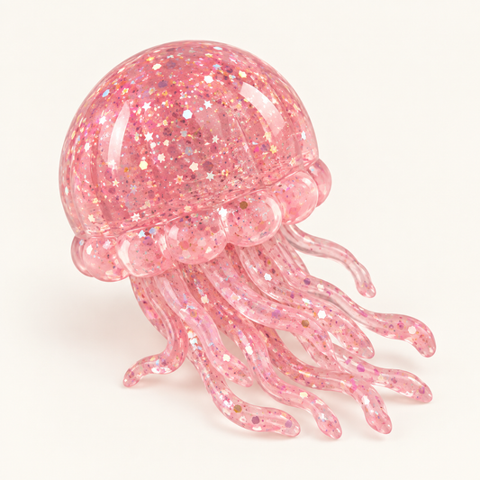 Large Pink Glitter-Filled Translucent Jellyfish Squishy